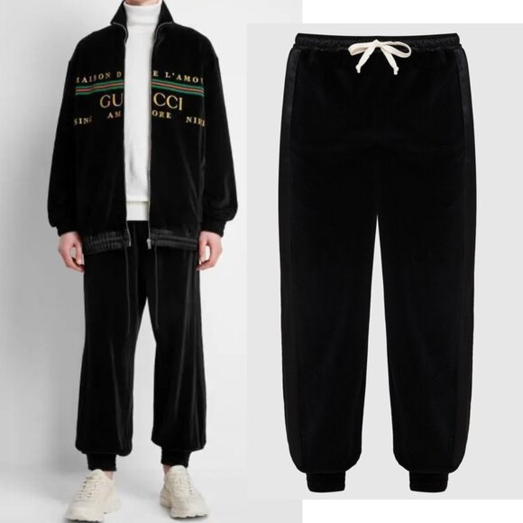 GUCCI MENS PANTS CHENILLE COTTON VELVET SWEATPANTS w STRIPE sz S